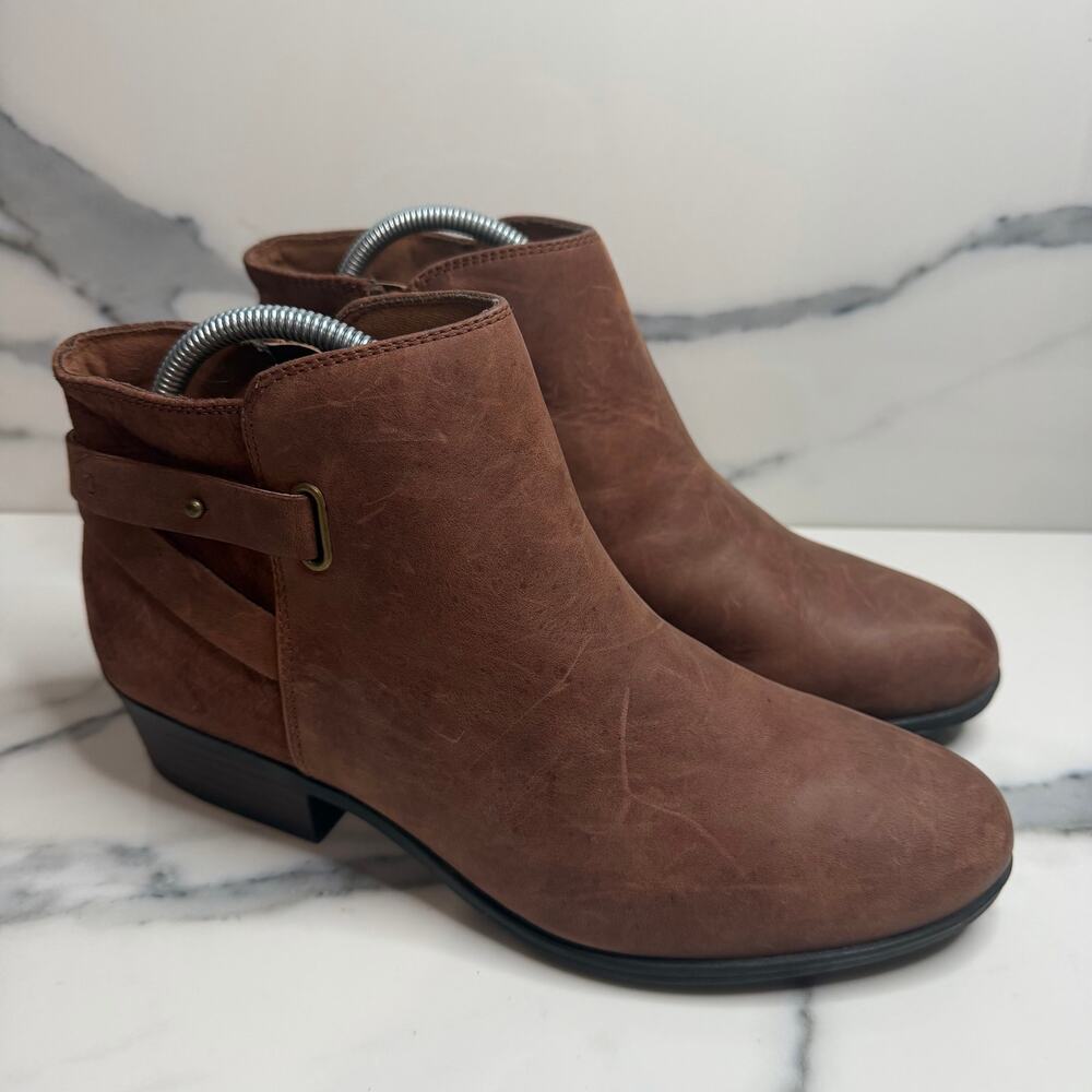 Clarks Collection Wmns Brown Leather Addiy Gladys Boots Sz 8.5 Festival Boho